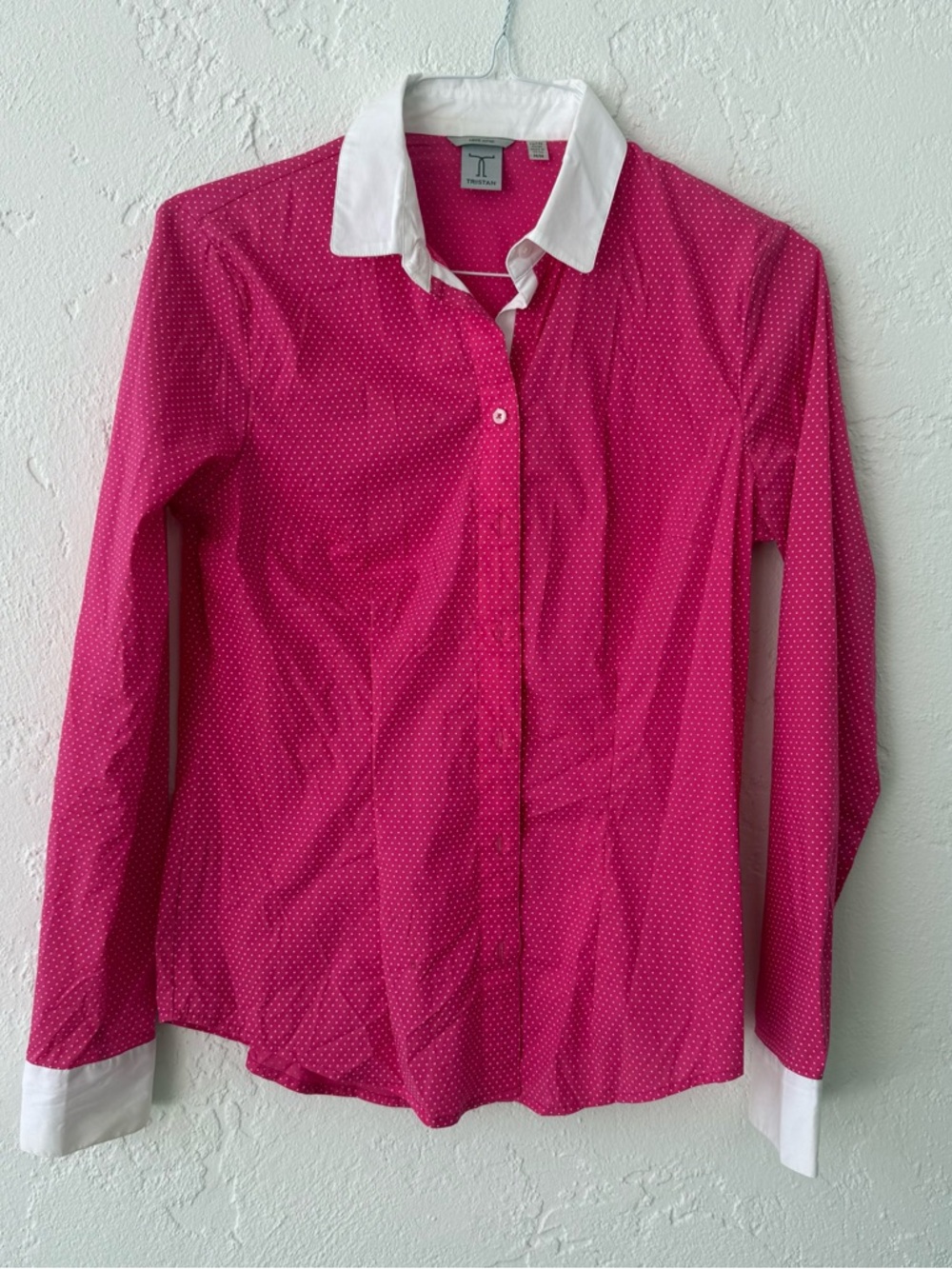 Tristan Hot Pink Polka Dot Blouse with White Collar